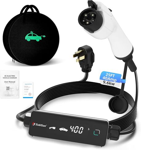 شاحن EV المستوى 2 40 أمبير 9.6 كيلو واط 240 فولت شاحن EV المستوى 2 مع شاشة LED ذكية، 14/24/32/40 أمبير، مؤقت تأخير 8 ساعات، شاحن سيارة كهربائي 25 قدم مع حقيبة NEMA 14-50P J1772 Evs in Kuwait