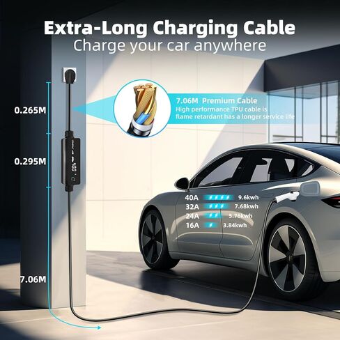 شاحن EV المستوى 2 40 أمبير 9.6 كيلو واط 240 فولت شاحن EV المستوى 2 مع شاشة LED ذكية، 14/24/32/40 أمبير، مؤقت تأخير 8 ساعات، شاحن سيارة كهربائي 25 قدم مع حقيبة NEMA 14-50P J1772 Evs in Kuwait