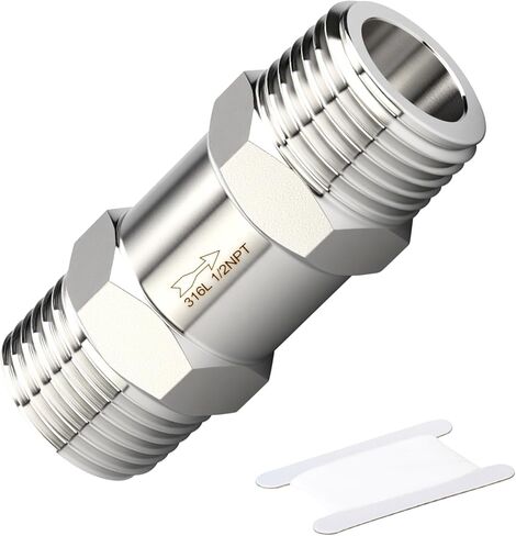 1 قطعة 316L الفولاذ المقاوم للصدأ صمام فحص باتجاه واحد، 1/2 "NPT ذكر x 1/2" NPT ذكر المواضيع ضاغط الهواء صمام الاختيار منع التدفق الخلفي in Kuwait