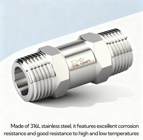 1 قطعة 316L الفولاذ المقاوم للصدأ صمام فحص باتجاه واحد، 1/2 "NPT ذكر x 1/2" NPT ذكر المواضيع ضاغط الهواء صمام الاختيار منع التدفق الخلفي in Kuwait