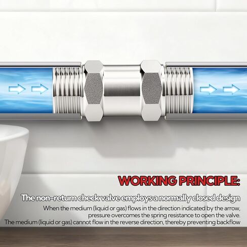 1 قطعة 316L الفولاذ المقاوم للصدأ صمام فحص باتجاه واحد، 1/2 "NPT ذكر x 1/2" NPT ذكر المواضيع ضاغط الهواء صمام الاختيار منع التدفق الخلفي in Kuwait