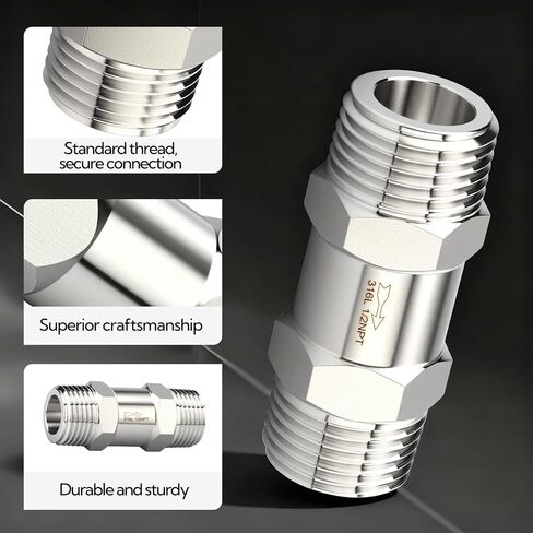 1 قطعة 316L الفولاذ المقاوم للصدأ صمام فحص باتجاه واحد، 1/2 "NPT ذكر x 1/2" NPT ذكر المواضيع ضاغط الهواء صمام الاختيار منع التدفق الخلفي in Kuwait