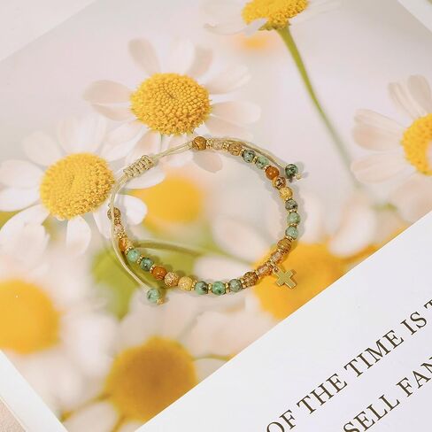 BROCC 9PCS سوار الصليب للنساء، 4MM شفاء الحجر الطبيعي مطرز أساور مجموعة قابل للتعديل حبل النايلون المسيحية اليدوية مجوهرات مضفرة in Kuwait