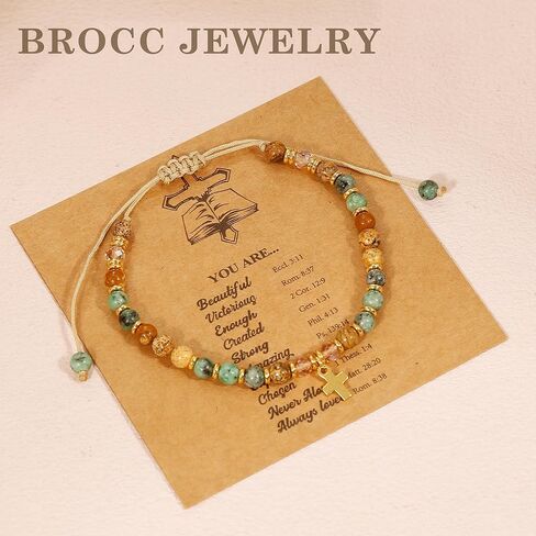 BROCC 9PCS سوار الصليب للنساء، 4MM شفاء الحجر الطبيعي مطرز أساور مجموعة قابل للتعديل حبل النايلون المسيحية اليدوية مجوهرات مضفرة in Kuwait