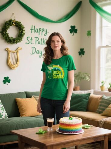 تي شيرت Lucky Charm لعيد القديس باتريك - تي شيرت برسومات Lucky The Leprechaun عتيقة 100% قطن in Kuwait