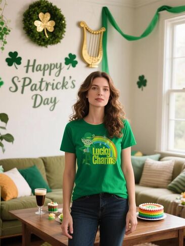 تي شيرت Lucky Charm لعيد القديس باتريك - تي شيرت برسومات Lucky The Leprechaun عتيقة 100% قطن in Kuwait