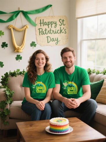 تي شيرت Lucky Charm لعيد القديس باتريك - تي شيرت برسومات Lucky The Leprechaun عتيقة 100% قطن in Kuwait