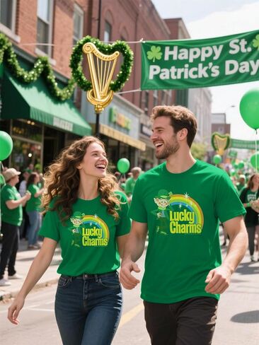 تي شيرت Lucky Charm لعيد القديس باتريك - تي شيرت برسومات Lucky The Leprechaun عتيقة 100% قطن in Kuwait