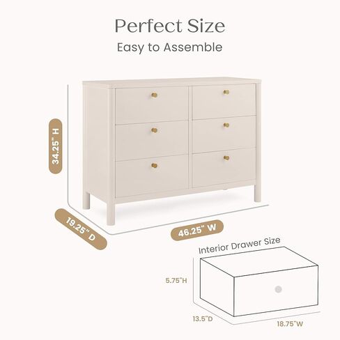 Delta Children Brooks 6 Drawer Dresser with Interlocking Drawers (Includes 3 Sets of Knobs – Choose from Natural, Brushed Nickel & Melted Bronze), Bianca White in Kuwait