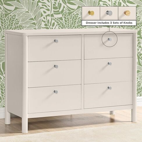 Delta Children Brooks 6 Drawer Dresser with Interlocking Drawers (Includes 3 Sets of Knobs – Choose from Natural, Brushed Nickel & Melted Bronze), Bianca White in Kuwait