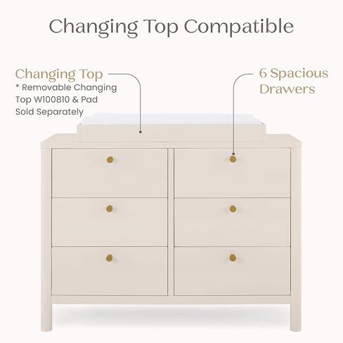 Delta Children Brooks 6 Drawer Dresser with Interlocking Drawers (Includes 3 Sets of Knobs – Choose from Natural, Brushed Nickel & Melted Bronze), Bianca White in Kuwait