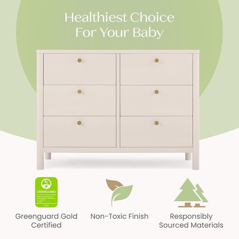 Delta Children Brooks 6 Drawer Dresser with Interlocking Drawers (Includes 3 Sets of Knobs – Choose from Natural, Brushed Nickel & Melted Bronze), Bianca White in Kuwait