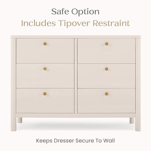 Delta Children Brooks 6 Drawer Dresser with Interlocking Drawers (Includes 3 Sets of Knobs – Choose from Natural, Brushed Nickel & Melted Bronze), Bianca White in Kuwait