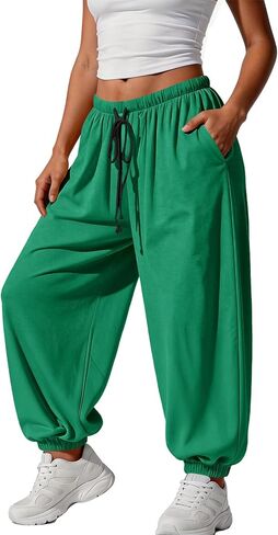Fisoew Womens Baggy Harem Pants Casual Barrel Elastic Waist Drawstring Pleated Loose Workout Track Pants with Pockets in Saudi Arabia