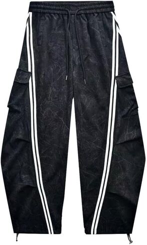 Flooo Women's Cargo Jogger Pants, Black, Wide Leg, Soft Cotton Blend, Drawstring, Side Pockets in Saudi Arabia