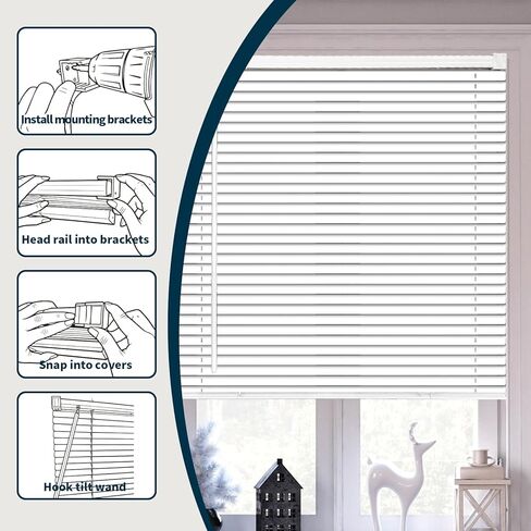 BLINDLY Home Wireless Light Filter 1 "ستائر فينيل صغيرة للنوافذ، ستائر النوافذ الأفقية للمنزل، ظلال لاسلكية للنوافذ الداخلية والخارجية، 24 بوصة عرض × 48 بوصة طول، أبيض in Saudi Arabia