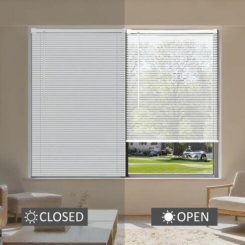 BLINDLY Home Wireless Light Filter 1 "ستائر فينيل صغيرة للنوافذ، ستائر النوافذ الأفقية للمنزل، ظلال لاسلكية للنوافذ الداخلية والخارجية، 24 بوصة عرض × 48 بوصة طول، أبيض in Saudi Arabia