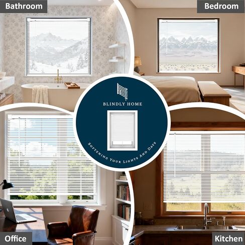 BLINDLY Home Wireless Light Filter 1 "ستائر فينيل صغيرة للنوافذ، ستائر النوافذ الأفقية للمنزل، ظلال لاسلكية للنوافذ الداخلية والخارجية، 24 بوصة عرض × 48 بوصة طول، أبيض in Saudi Arabia