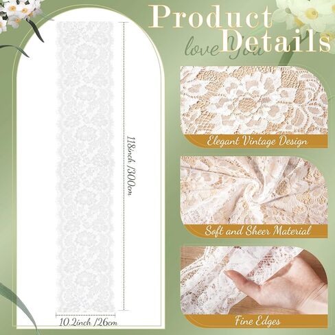 Tiamon 24 Pcs White Lace Chair Sashes for Wedding Decoration 10.2x118 Inch Floral Lace Chair Bows Long Chinlon Aisle Decor for Rustic Vintage Bridal Shower Banquet Birthday Party Engagement Decor in Saudi Arabia
