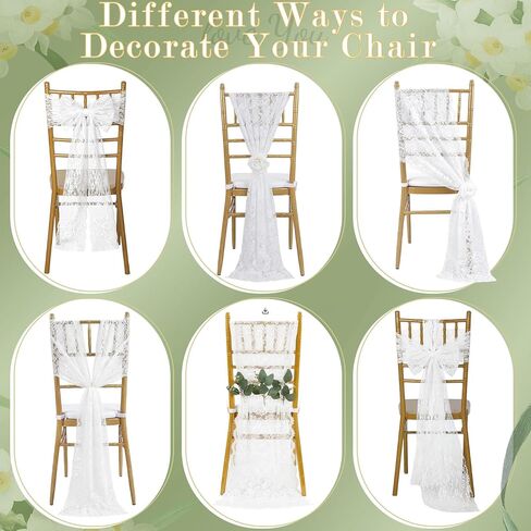 Tiamon 24 Pcs White Lace Chair Sashes for Wedding Decoration 10.2x118 Inch Floral Lace Chair Bows Long Chinlon Aisle Decor for Rustic Vintage Bridal Shower Banquet Birthday Party Engagement Decor in Saudi Arabia