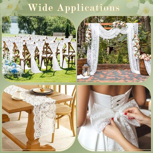 Tiamon 24 Pcs White Lace Chair Sashes for Wedding Decoration 10.2x118 Inch Floral Lace Chair Bows Long Chinlon Aisle Decor for Rustic Vintage Bridal Shower Banquet Birthday Party Engagement Decor in Saudi Arabia