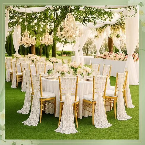 Tiamon 24 Pcs White Lace Chair Sashes for Wedding Decoration 10.2x118 Inch Floral Lace Chair Bows Long Chinlon Aisle Decor for Rustic Vintage Bridal Shower Banquet Birthday Party Engagement Decor in Saudi Arabia