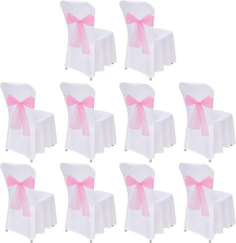 10PCS Pink Chair Sashes, Organza Elegant Chair Bows Sheer Ribbon Tie Back Universal Chiffon Knots Ties for Wedding Banquet Party Decoration Classroom in Saudi Arabia