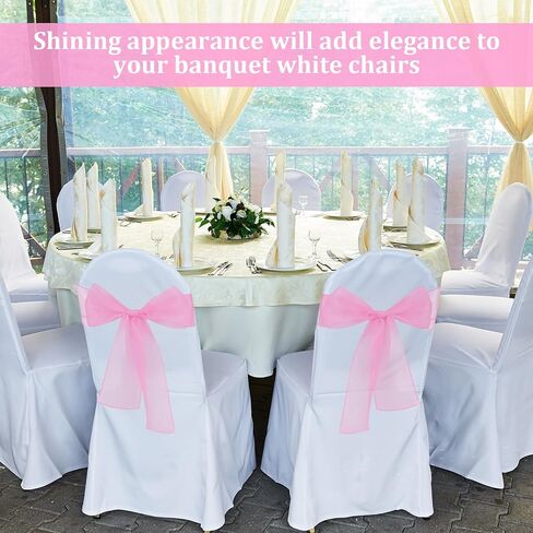 10PCS Pink Chair Sashes, Organza Elegant Chair Bows Sheer Ribbon Tie Back Universal Chiffon Knots Ties for Wedding Banquet Party Decoration Classroom in Saudi Arabia