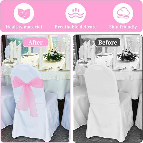 10PCS Pink Chair Sashes, Organza Elegant Chair Bows Sheer Ribbon Tie Back Universal Chiffon Knots Ties for Wedding Banquet Party Decoration Classroom in Saudi Arabia
