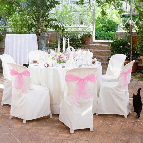10PCS Pink Chair Sashes, Organza Elegant Chair Bows Sheer Ribbon Tie Back Universal Chiffon Knots Ties for Wedding Banquet Party Decoration Classroom in Saudi Arabia