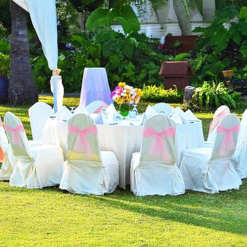10PCS Pink Chair Sashes, Organza Elegant Chair Bows Sheer Ribbon Tie Back Universal Chiffon Knots Ties for Wedding Banquet Party Decoration Classroom in Saudi Arabia