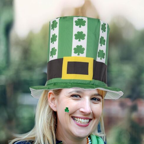 St.Patrick's Day Shamrock Clover Hat,Irish Green Top Hat,Costume Accessories Leprechaun Hat For Men Women (Green Hat A) in Kuwait