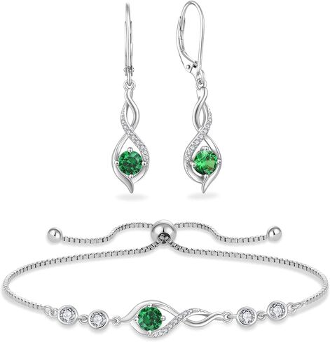 Infinity Jewelry Set 925 Sterling Silver Emerald Earrings Link Bracelet May Birthstone Jewelry Gifts for Women in Saudi Arabia