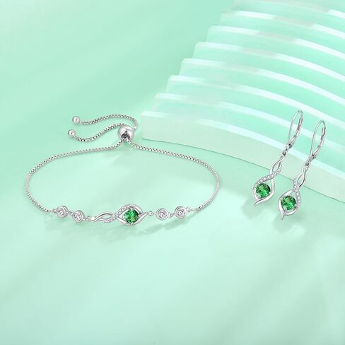 Infinity Jewelry Set 925 Sterling Silver Emerald Earrings Link Bracelet May Birthstone Jewelry Gifts for Women in Saudi Arabia