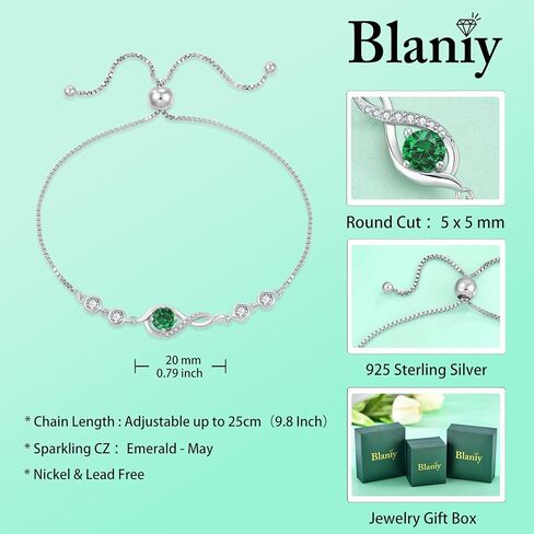 Infinity Jewelry Set 925 Sterling Silver Emerald Earrings Link Bracelet May Birthstone Jewelry Gifts for Women in Saudi Arabia
