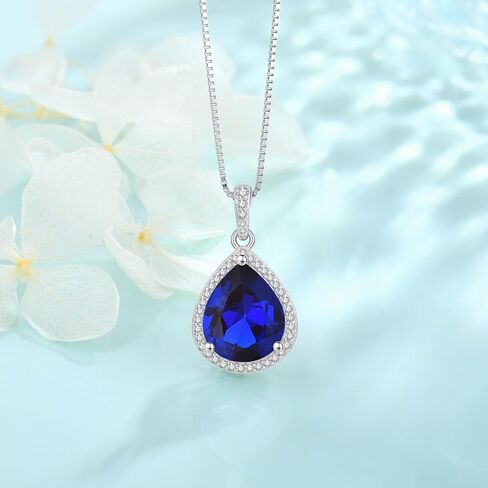 FJ Teardrop Jewelry Set for Women 925 Sterling Silver Sapphire Necklace and Earrings Set Pear Cut September Birthstone Jewelry Gifts in Saudi Arabia