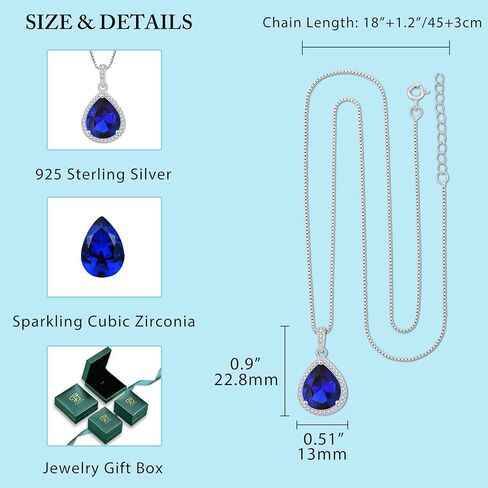 FJ Teardrop Jewelry Set for Women 925 Sterling Silver Sapphire Necklace and Earrings Set Pear Cut September Birthstone Jewelry Gifts in Saudi Arabia