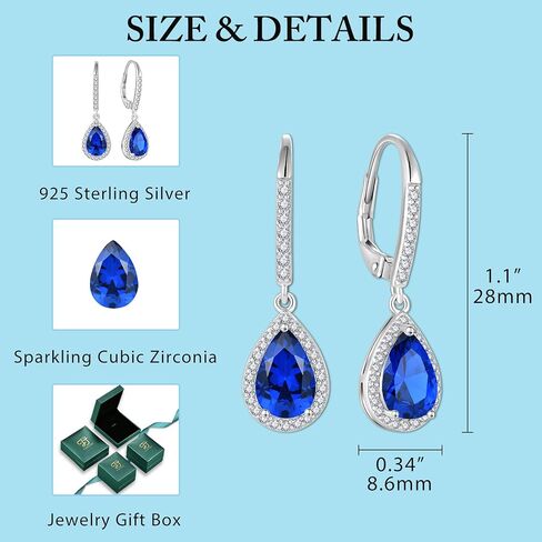 FJ Teardrop Jewelry Set for Women 925 Sterling Silver Sapphire Necklace and Earrings Set Pear Cut September Birthstone Jewelry Gifts in Saudi Arabia