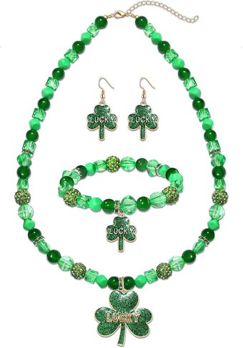FAERLIIRY St. Patricks Day Earrings Necklaces Bracelets Beaded Bracelets Shamrock Necklaces Jewelry Set Green Clover Hat LUCKY Irish Party Parade Necklace in Saudi Arabia