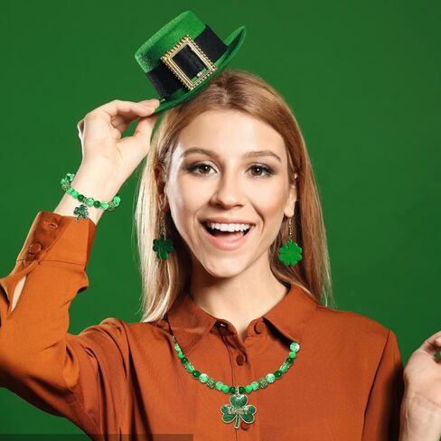 FAERLIIRY St. Patricks Day Earrings Necklaces Bracelets Beaded Bracelets Shamrock Necklaces Jewelry Set Green Clover Hat LUCKY Irish Party Parade Necklace in Saudi Arabia