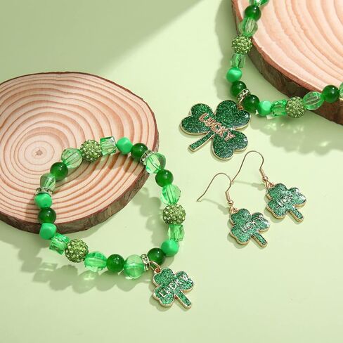 FAERLIIRY St. Patricks Day Earrings Necklaces Bracelets Beaded Bracelets Shamrock Necklaces Jewelry Set Green Clover Hat LUCKY Irish Party Parade Necklace in Saudi Arabia