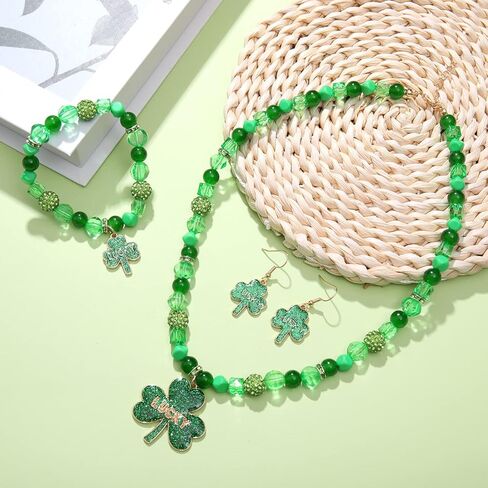 FAERLIIRY St. Patricks Day Earrings Necklaces Bracelets Beaded Bracelets Shamrock Necklaces Jewelry Set Green Clover Hat LUCKY Irish Party Parade Necklace in Saudi Arabia