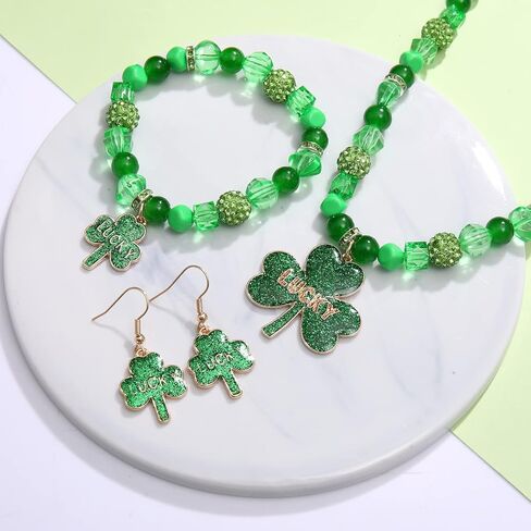 FAERLIIRY St. Patricks Day Earrings Necklaces Bracelets Beaded Bracelets Shamrock Necklaces Jewelry Set Green Clover Hat LUCKY Irish Party Parade Necklace in Saudi Arabia