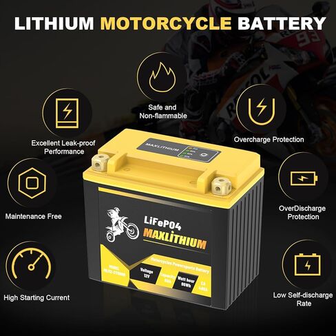 بطارية ليثيوم للدراجات النارية 12 فولت 8 أمبير 480 أمبير، بطارية BMS LiFePO4 Powersport الذكية تحل محل YTX12-BS، YTX14-BS، YTX16-BS، YTX20L-BS، متوافقة مع ATV، UTV، الثلج، القوارب البخارية، جزازة العشب in Kuwait