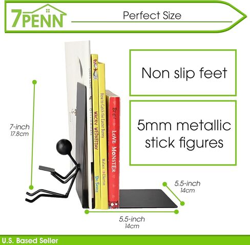 7Penn نهايات معدنية فريدة من نوعها حامل كتب على شكل عصا سوداء - قطعتان من نهايات الكتب ثلاثية الأبعاد نهايات الكتب المزخرفة للأرفف in Kuwait