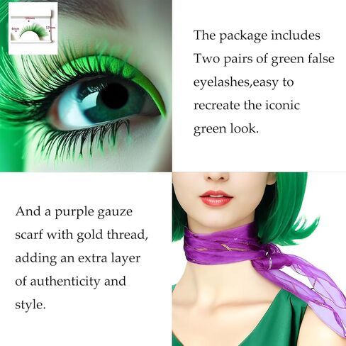 شعر مستعار لزي الهالوين للبالغين مع وشاح ورموش صناعية، شعر مستعار قصير أخضر للهالوين in Kuwait