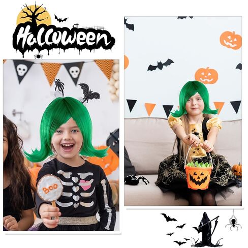 شعر مستعار لزي الهالوين للبالغين مع وشاح ورموش صناعية، شعر مستعار قصير أخضر للهالوين in Kuwait