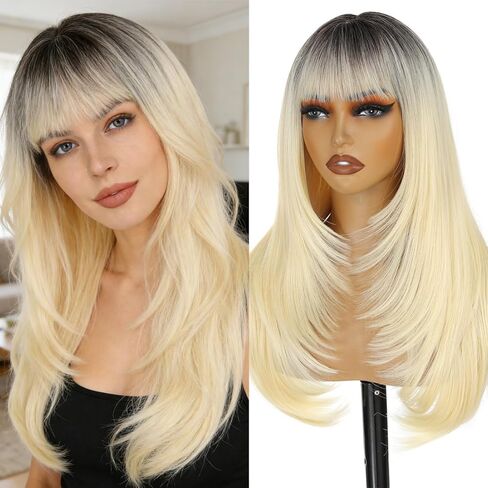 Long Layered Ginger Wig with Bangs for Women 26Inch,Realistic Scalp, Heat Resistant Synthetic Wig, Natural Looking Ginger Orange Wigs for Daily Wear & Part in Saudi Arabia