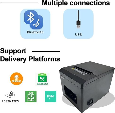 MRBOSS POS 3 "1/8 طابعة إيصالات حرارية بلوتوث USB تدعم إيصالات المطبخ طباعة التذاكر تطبيق Grubhub Postmate أيضًا لمتجر Togo Shop Bubble Tea Fastfood Restaurant Kitchen Ticket in Kuwait