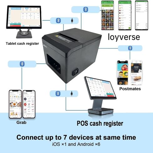 MRBOSS POS 3 "1/8 طابعة إيصالات حرارية بلوتوث USB تدعم إيصالات المطبخ طباعة التذاكر تطبيق Grubhub Postmate أيضًا لمتجر Togo Shop Bubble Tea Fastfood Restaurant Kitchen Ticket in Kuwait